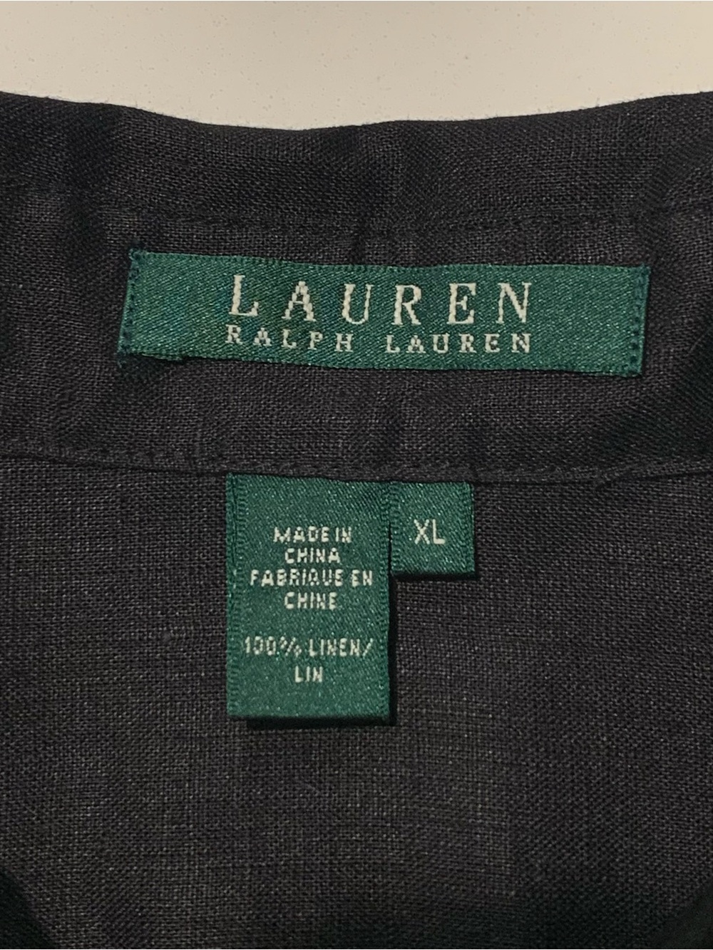 NWT Lauren Ralph Lauren Black 100% Linen Button-Up Blouse Gathered Sleeve, XL - Picture 6 of 9